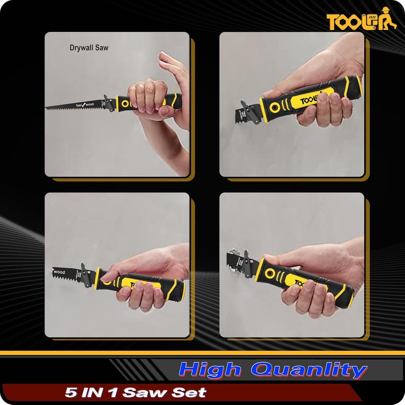 TOOLAN 5-In-1 Multi Blades Hand Saw, 6 Inch(11T/16T) Double Edges Japanese Pull, DrywallSaw, HackSaw, Jab Saw, for Woodworking, Hard/Soft woods cutting, Metal, Blade Quick Change Mechanism. - Image 5